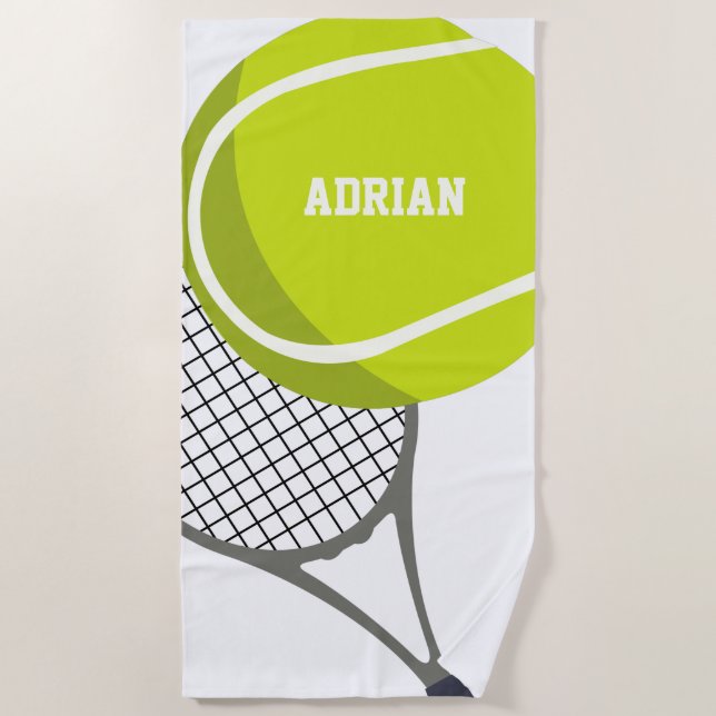 Tennis Ball & Racket Racquet Personalisiert Strandtuch (Vorderseite)