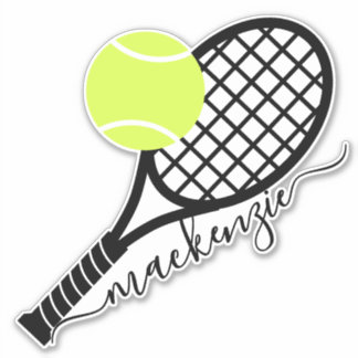 Tennis Ball Racket Script Monogram Contour Aufkleber