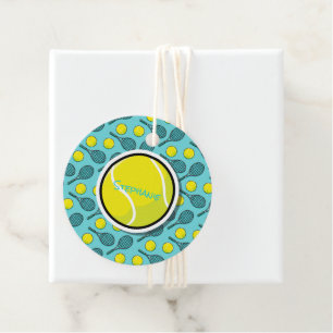 TENNIS Ball Racque NAME Yellow Turquoise Sports Geschenkanhänger