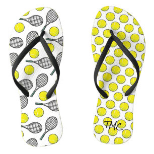 Tennis Ball Racquet Gelbe Schwarze Sportarten Flip Flops