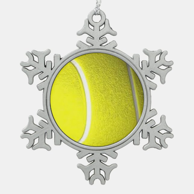 Tennis Ball Schneeflocken Zinn-Ornament (Vorderseite)