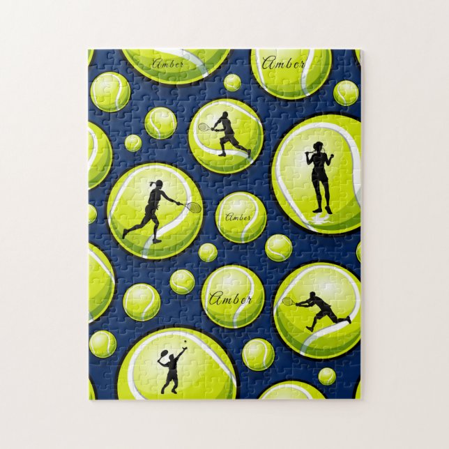 Tennis Ball Silhouette und Individuelle Name Puzzle (Vertikal)