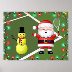 Tennis Ball Snowman und Weihnachtsmann Weihnachten Poster