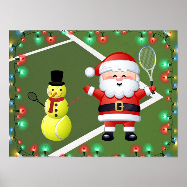 Tennis Ball Snowman und Weihnachtsmann Weihnachten Poster (Vorne)