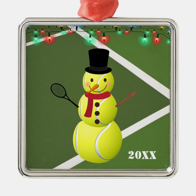 Tennis Ball Snowman Weihnachten Ornament Aus Metall (Vorne)
