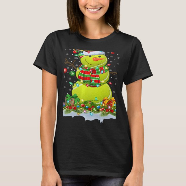 Tennis Ball Snowman Xmas Lights Tennis Christmas T-Shirt (Vorderseite)