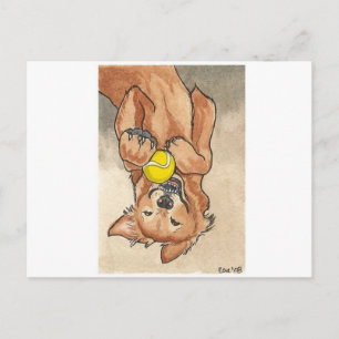 Tennis Ball Spaß Golden Retriever Dog Kunst, Dicht Postkarte