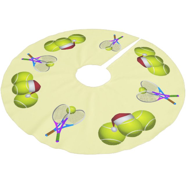 Tennis Ball und Rackets Weihnachten Polyester Weihnachtsbaumdecke (Schrägansicht)