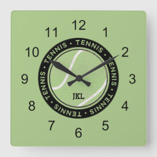 Tennis Ball Wall Clock Black Accents Quadratische Wanduhr