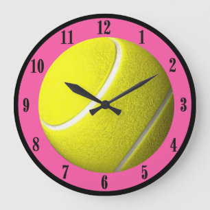 Tennis Ball Wall Clock Pink Court Schwarze Zahlen Große Wanduhr
