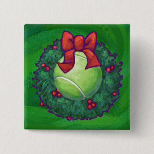 Tennis Ball Weihnachtskranz auf Grün Button