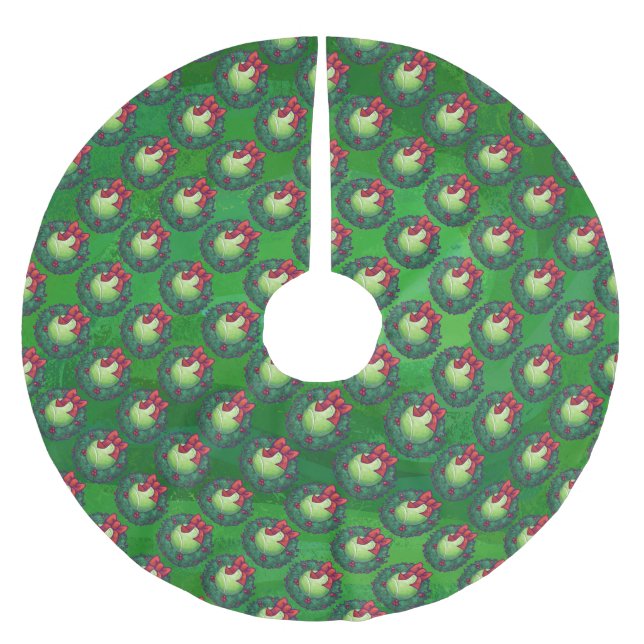 Tennis Ball Weihnachtsmuster auf Grün Polyester Weihnachtsbaumdecke (Vorderseite)