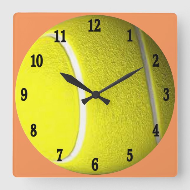 Tennis Ball with Black Numbers Sport Peach Quadratische Wanduhr (Vorderseite)
