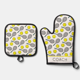 Tennis Balls Racquet NAME Sportplatz Spaß Ofenhandschuh & Topflappen-Set