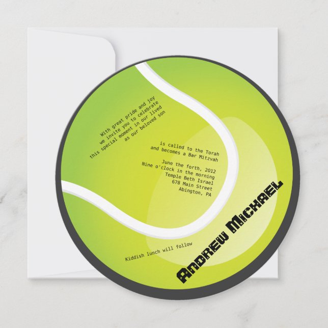 TENNIS Bar-Schläger Mitzvah runde Einladung (Vorderseite)