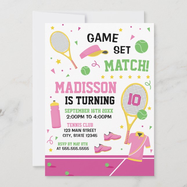 TENNIS Birthday girl Invitation Einladung (Vorderseite)