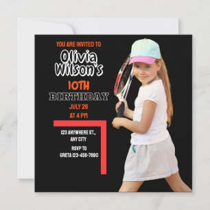 Tennis Birthday Party, Tennis Player Girl Einladung