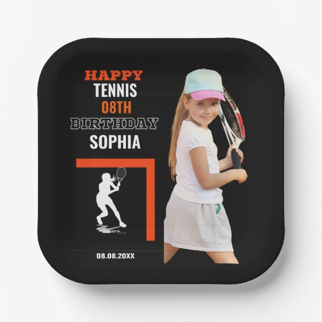 Tennis Birthday, Tennis Girl Player  Pappteller (Vorderseite)