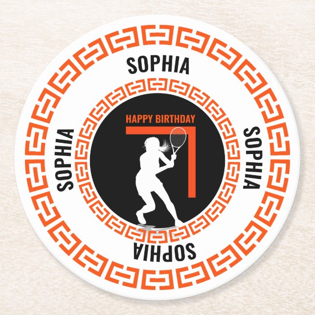 Tennis Birthday, Tennis Girl Player  Runder Pappuntersetzer (Vorderseite)