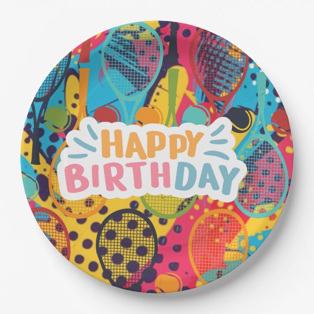 Tennis Birthday Tennisspieler mit Schläger Pappteller (Vorderseite)
