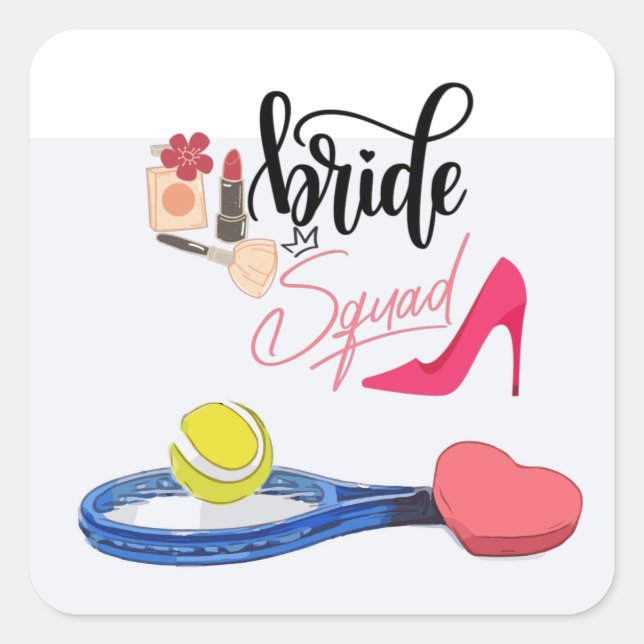 Tennis Bride Squad Party Bachelorette Quadratischer Aufkleber (Vorderseite)