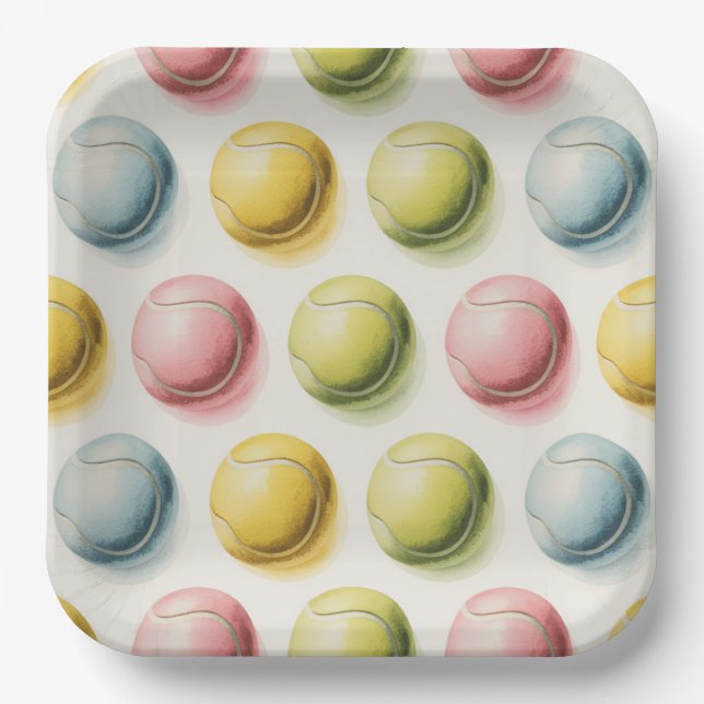 Tennis Bunte Bälle Pappteller (Vorderseite)