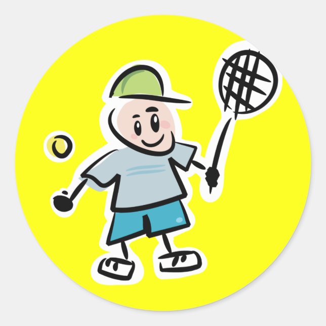 Tennis-Cartoon-Sticker Runder Aufkleber (Vorderseite)