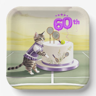 Tennis Cat 60. Geburtstagsparty mit Kuchen Pappteller