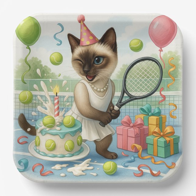 Tennis Cat Paw-some Birthday Party Pappteller (Vorderseite)