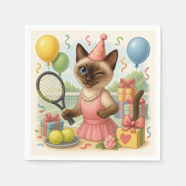 Tennis Cat Paw-some Birthday Party Serviette (Vorderseite)
