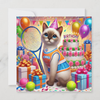 Tennis Cat Player Geburtstagsfeier Einladung