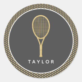 Tennis Chic Gray Gold Individuelle Name Runder Aufkleber