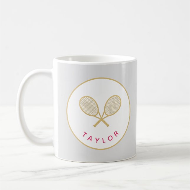Tennis Chic Player Geschenk Rosa und Gold Custom Kaffeetasse (Links)