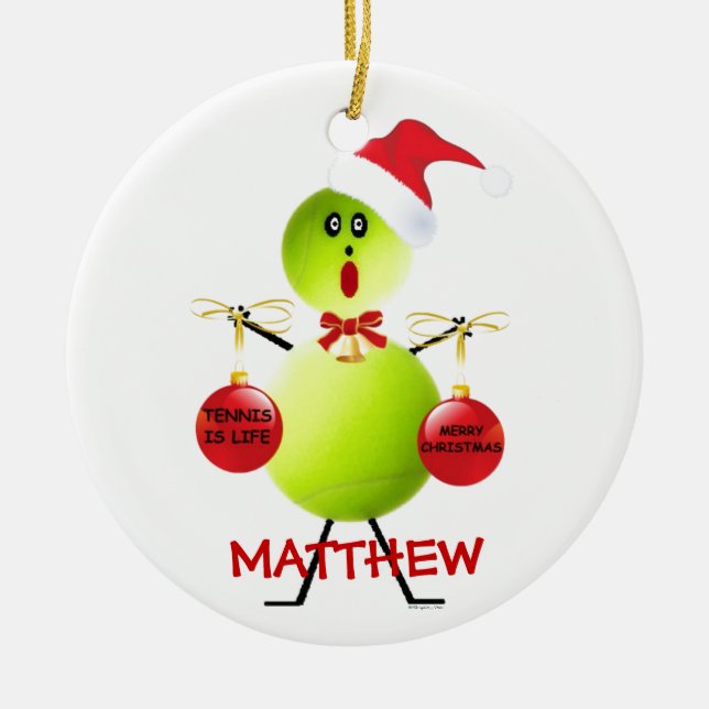 Tennis Christmas Cartoon Keramikornament (Vorne)