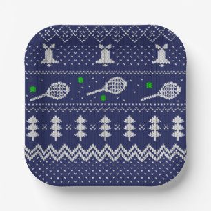 Tennis Christmas Sweater geklatschtes Muster Skand Pappteller
