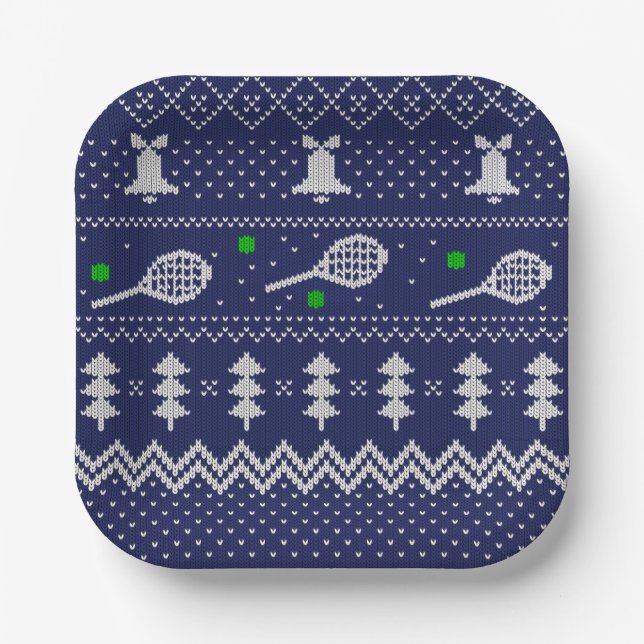 Tennis Christmas Sweater geklatschtes Muster Skand Pappteller (Vorderseite)