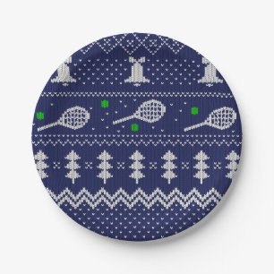 Tennis Christmas Sweater geklatschtes Muster Skand Pappteller