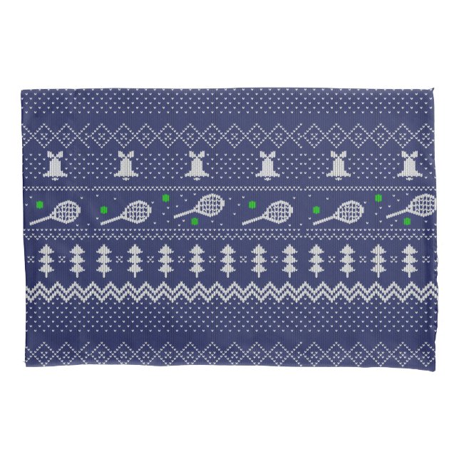 Tennis Christmas Sweater Gezwirntes Muster Blau Kissenbezug (Vorderseite)