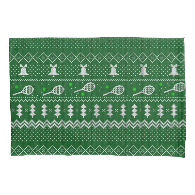 Tennis Christmas Sweater Gezwirntes Muster Grün Kissenbezug (Vorderseite)