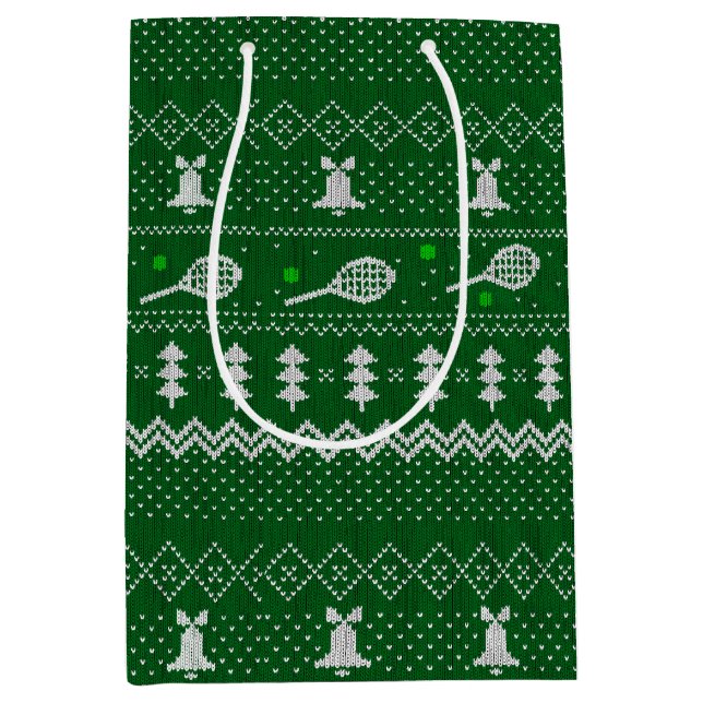 Tennis Christmas Sweater Gezwirntes Muster Grün Mittlere Geschenktüte (Vorderseite)