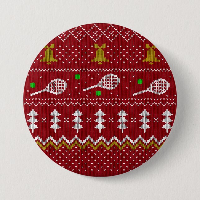 Tennis Christmas Sweater Gezwirntes Muster Red Xma Button (Vorderseite)