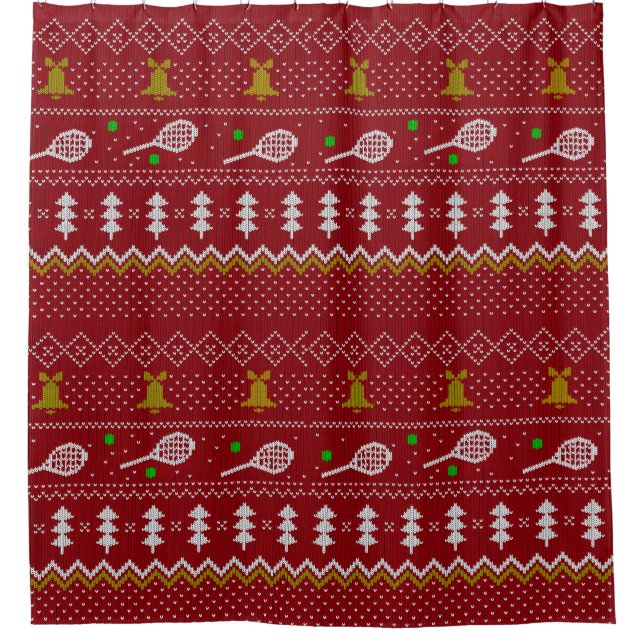 Tennis Christmas Sweater Gezwirntes Muster Red Xma Duschvorhang (Vorderseite)