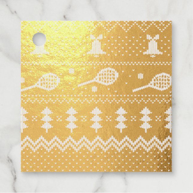 Tennis Christmas Sweater Gezwirntes Muster Red Xma Geschenkanhänger (Vorderseite)