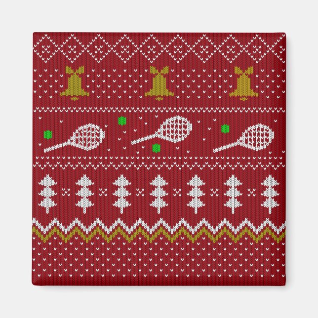 Tennis Christmas Sweater Gezwirntes Muster Red Xma Magnet (Vorne)
