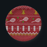 Tennis Christmas Sweater Gezwirntes Muster Red Xma Pappteller<br><div class="desc">Warme und gemütliche Wintertage und Nächte Illustration Design,  mit klassisch gewirktem,  lustig hässlichem Weihnachtspulli mit Tennisschlägern und grünen Tennisbällen,  Steinglocken,  Tannenbäumen und Schneeflocken. Minimalistisches Xmas Sweater Muster festliche Design in hellblau und weiß für Tennisspieler. Tennis Weihnachtsmusterpulli Tennis Xmas Design. Skandi Tennis Weihnachtsgeschenke Weihnachten. Nordisches Tennis-Weihnachtsmuster. Tennis Weihnachtsgeschenke</div>