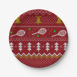 Tennis Christmas Sweater Gezwirntes Muster Red Xma Pappteller