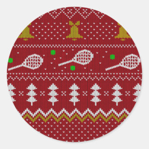 Tennis Christmas Sweater Gezwirntes Muster Red Xma Runder Aufkleber