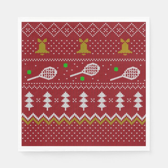 Tennis Christmas Sweater Gezwirntes Muster Red Xma Serviette (Vorderseite)