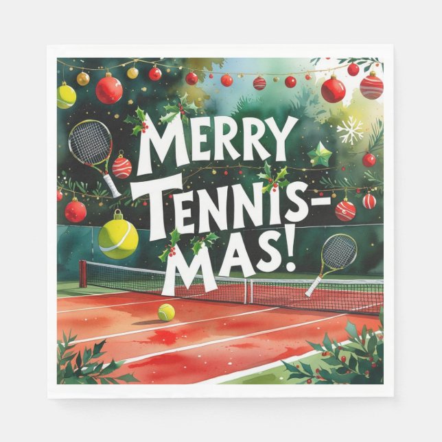 Tennis Christmas Thema Merry Tennis Mas Serviette (Vorderseite)