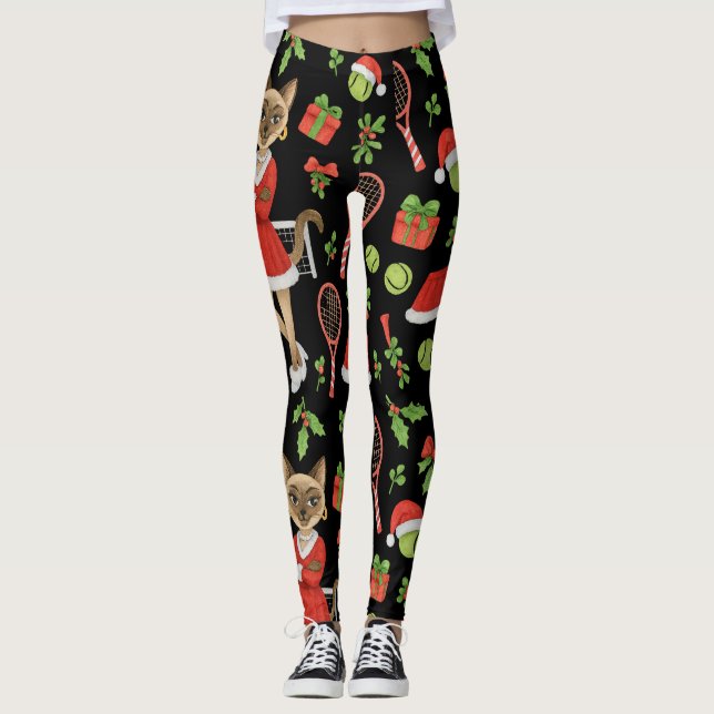 Tennis Christmas themed fir Siamese cat Lovers  Leggings (Vorderseite)